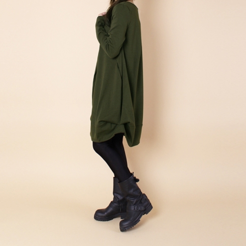 

New Autumn Women Casual Loose Baggy Midi Dress O Neck Long Sleeve Oversized Pockets Asymmetrical Dress