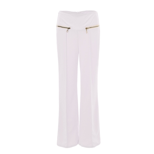 

Women Casual Pants Straight Leg Pants High Waist Zipper Solid OL Work Wear Trousers