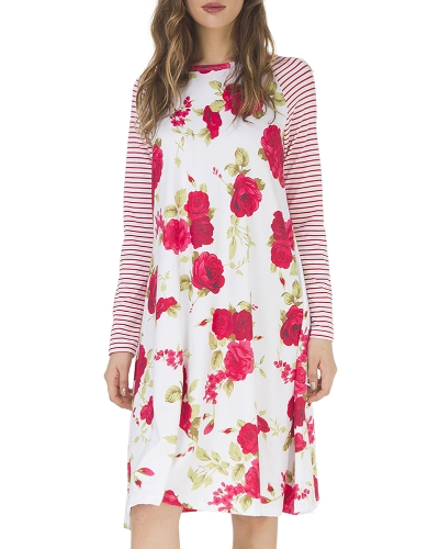 

Women Christmas Floral Print Long Sleeves Dress