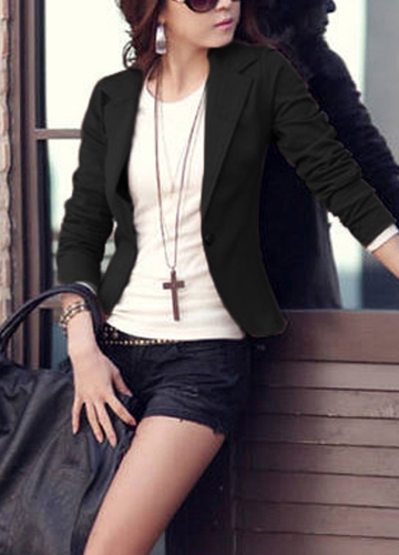 

Women One Button Business Blazer Suit Long Sleeves Office Casual Leisure Coat Jacket Ladies Short Outwear