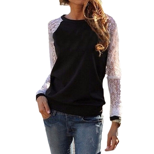 

Women Lace Solid Shirts Crochet Splice Slim Casual Basic Tops Casual Blouse