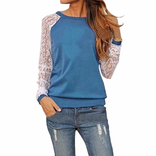

Women Lace Solid Shirts Crochet Splice Slim Casual Basic Tops Casual Blouse