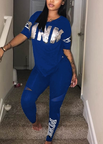 

Women Top & Pants Set V Neck Letter Printed Short Sleeve