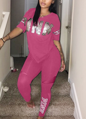 

Women Top & Pants Set V Neck Letter Printed Short Sleeve