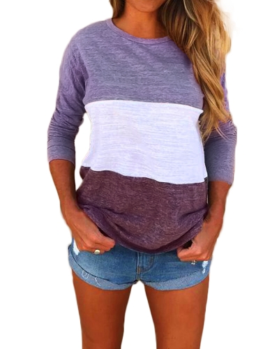 

Casual Women Patchwork Long Sleeves T-Shirt