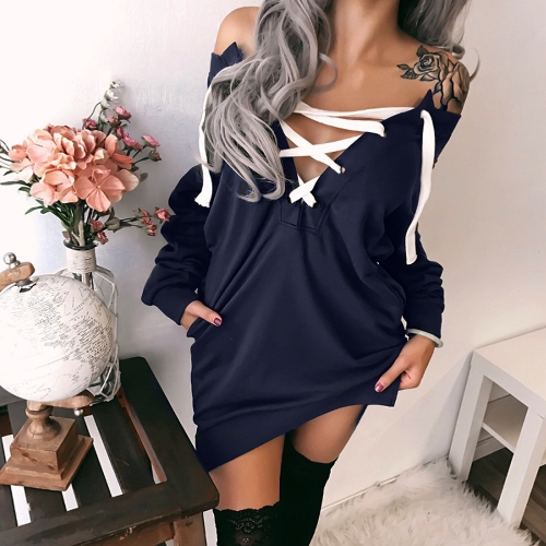 

Сексуальные женщины с плечевой шнуровкой с длинными рукавами Deep V Neck Hoodie