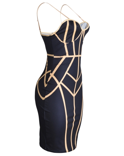 

Sexy Women Stripe Spaghetti Strap Party Midi Dress