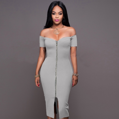 

Sexy Women Solid Off the Shoulder Bodycon Midi Dress