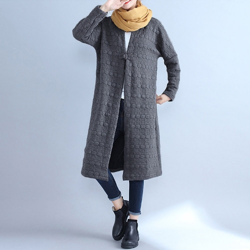

Winter Women V-Neck Long Coat Pockets Warm Jacket Cardigan Outerwear Overcoat