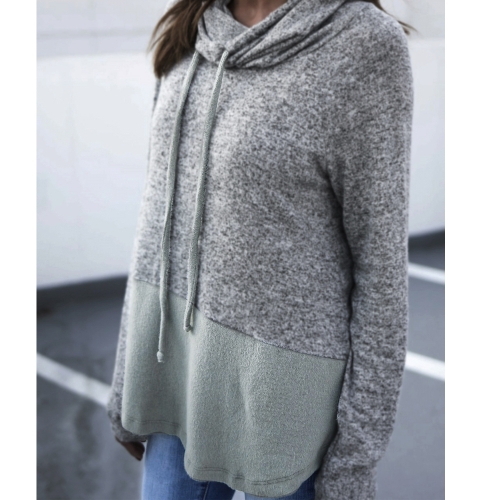 

Women Warm Sweatshirt Drawstring High Neck Long Sleeve Pullover Loose Casual Jumper Top Grey
