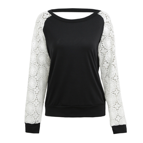 

Women Crochet Shirt Long Sleeves Hollow Out Lace Loose Casual Pullover Top Backless T-Shirt