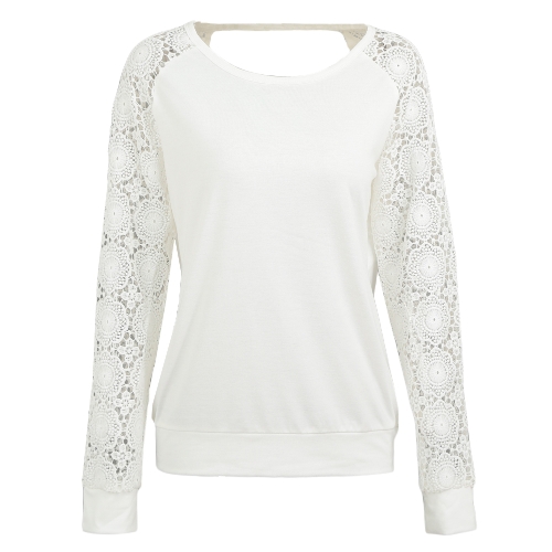 

Women Crochet Shirt Long Sleeves Hollow Out Lace Loose Casual Pullover Top Backless T-Shirt