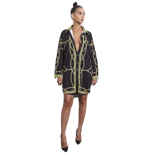 

Autumn Women Casual Floral Print Shirt Dress
