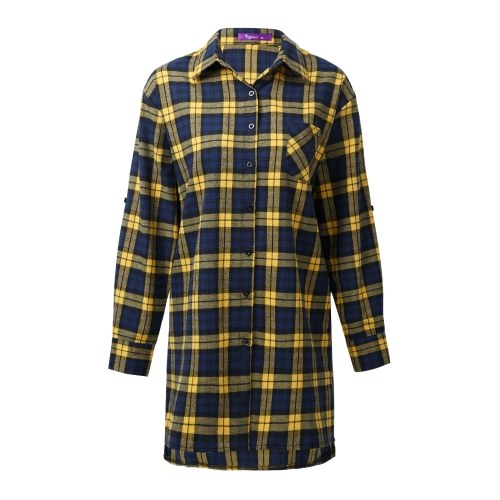 

Spring News Women Oversized Plaid Shirt Buttons Pocket Turn-down Collar Long Sleeve Baggy Check Blouse Tee Shirt