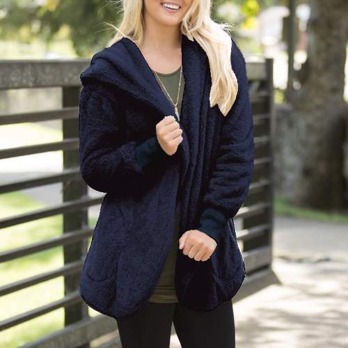 

Fashion Women Hooded Cardigan Cashmere Solid Warm Knitted Outerwear Sweater Coat