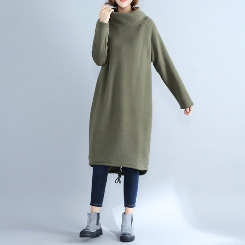 

Fashion Women Casual Loose Turtleneck Solid Color Fleece Sweater Dress