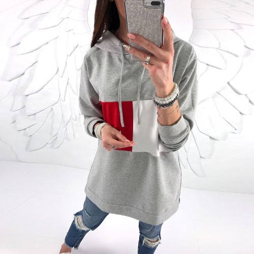 

Мода Женщины Hoodie Контраст Цвет Блок Свободный Пуловер с капюшоном Толстовки