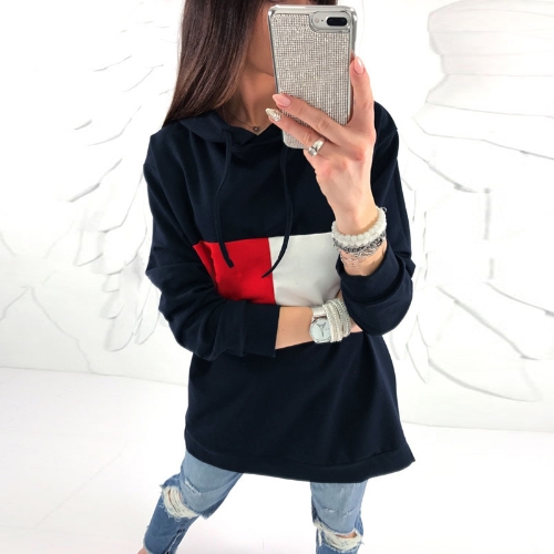 

Мода Женщины Hoodie Контраст Цвет Блок Свободный Пуловер с капюшоном Толстовки