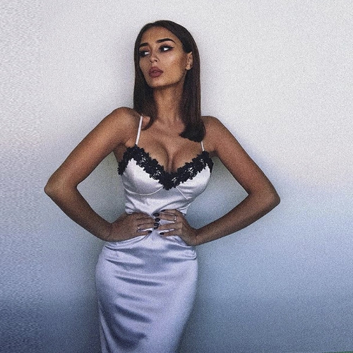 

Сексуальная женская кружевная атласная V шея Backless Slim Slip Dress Sleepwear