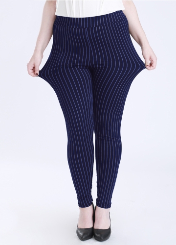 

Plus Size Elastic Waist Striped Bodycon Pants