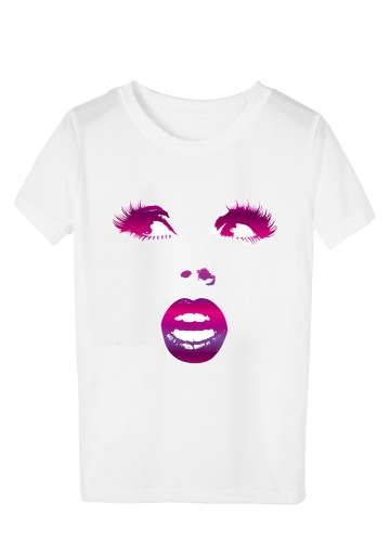 

Contrast Eye Nose Lip Printed Round Neck Short Sleeve Casual Top