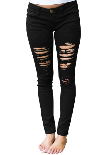 

Ripped Frayed Holes Высокая талия Bodycon Карандаш Джинсовые джинсы