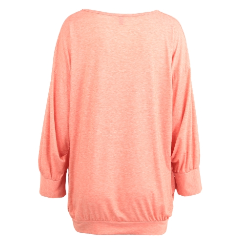 Maglietta lunga delle donne di nuova moda T-shirt profonda scollo a V Faux Pocket Design solido allentato Long Casual Top