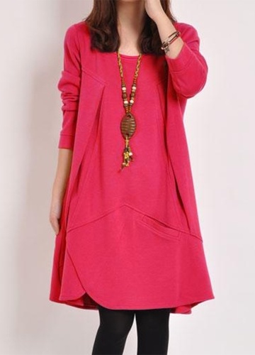 

Women Loose Dress Solid Pocket Drape Irregular Long Sleeve Casual One-Piece
