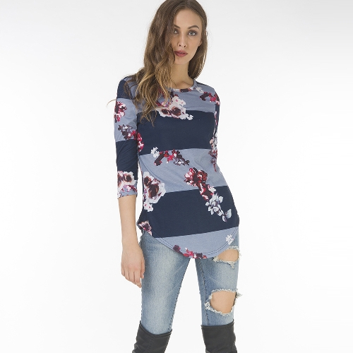 

Women Flower Printed 3/4 Sleeves T-Shirt
