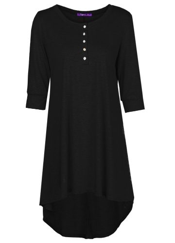 

Fashion Women Long Tunic Top Basic T-Shirt Button Front O Neck Long Sleeve Irregular Hem Mini Dress