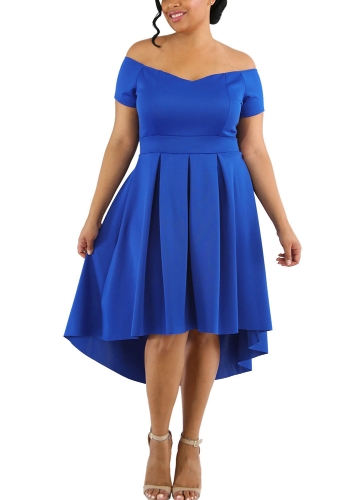 

Женщины плюс размер с плеча Нерегулярные Slash Neck Ruffle Элегантный A-Line Party Swing Midi Dress