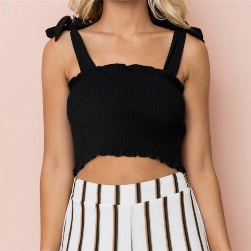 

Sexy Women Crop Strappy Tank Spaghetti Strap Ruffle Sleeveless Slim Bustier Vest