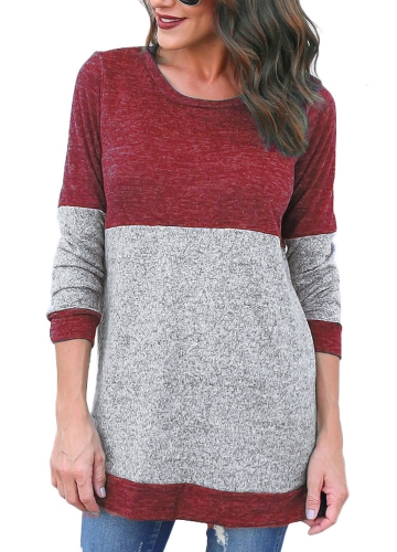 

Women Casual Autumn Loose Long Sleeve O-Neck Patch SpliceT-Shirt