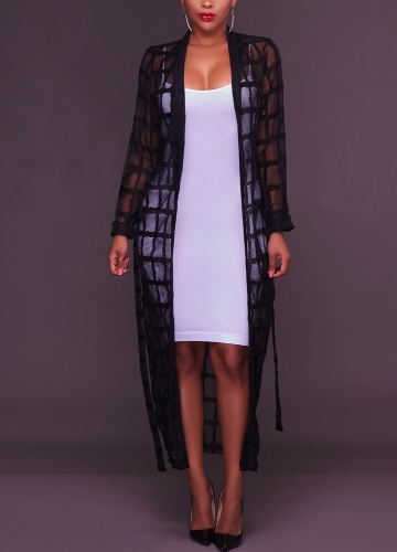 

Sexy Women Mesh Maxi Crochet Lace Bandage Long Sleeves Long Cardigan