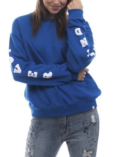 

New Fashion Women Sweatshirts O Neck Long Sleeve Pullover Plus Size Loose Tops Blue