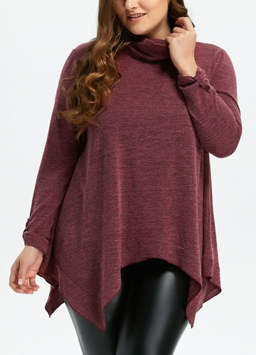 

Women Turtleneck Asymmetrical Oversize Pullovers Long Sleeves Roll-up Tab Loose Sweaters