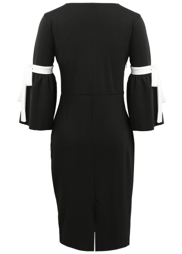 

Женское карандашное платье 3/4 Белл-рукав с галстуком-бабочкой с высокой талией с застежкой-молнией Элегантное платье для вечерино