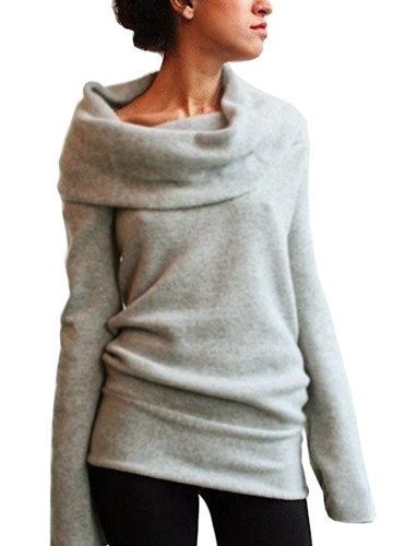 

Fashion Women Off Shoulder Sweater Wool Cowl Neck Long Sleeve Solid Knitted Pullover Jumper Sweatshirt