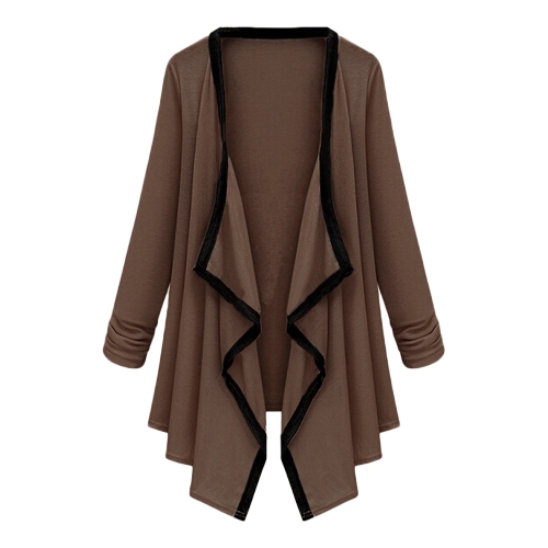 Fashion Women Long Sleeve Contrast Cardigan Open Front Asymmetric Cape Casual Poncho Coat Outwear