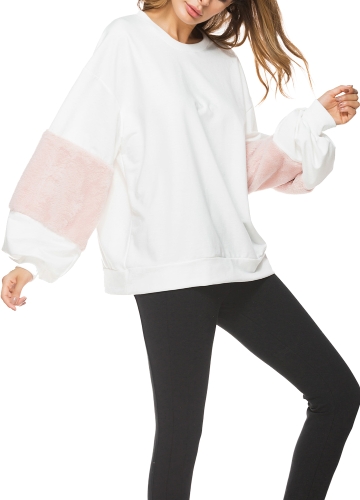 Donna Allentato Sweatershirt Pullover Lantern Maniche lunghe Fur Dropped Shoulder Jumpers Felpe Casual Top Outwear