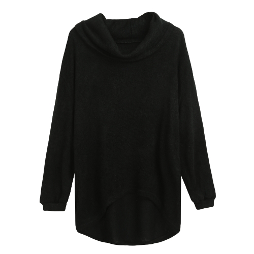 

Women Knitted Pullover Jumper Turtleneck Asymmetric Hem Sweater