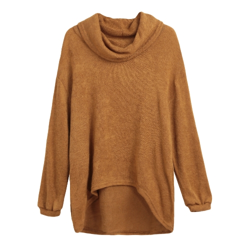 

Women Knitted Pullover Jumper Turtleneck Asymmetric Hem Sweater