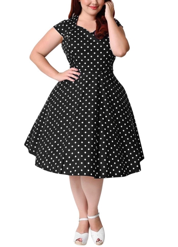 

Women Retro Polka Dot Dress 1950s 60s Swing Dress A-Line Party Midi Dress