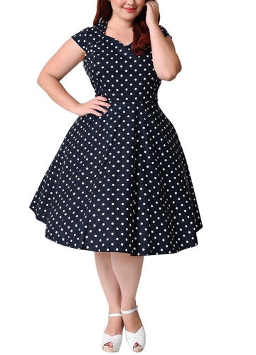 

Women Retro Polka Dot Dress 1950s 60s Swing Dress A-Line Party Midi Dress
