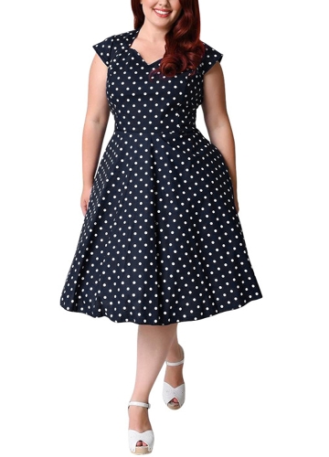 

Women Retro Polka Dot Dress 1950s 60s Swing Dress A-Line Party Midi Dress