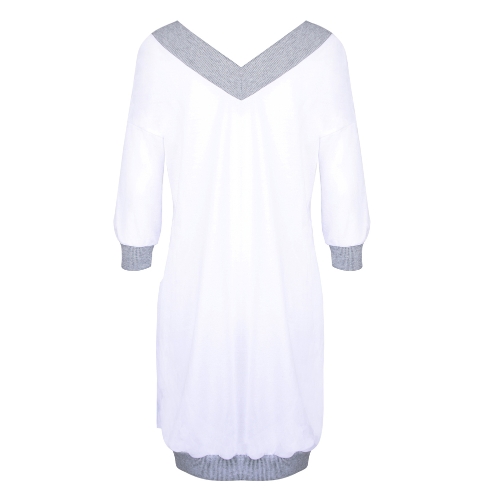 

Fashion Women Plus Size V Neck Long Top Mini Dress Lace Splice Contrast Trim Casual Loose Jumper Dress