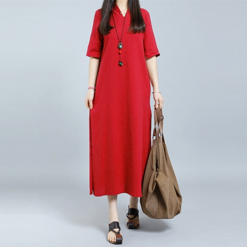 

Fashion Women Plus Size Keyhole Button Half Sleeve Midi Dress
