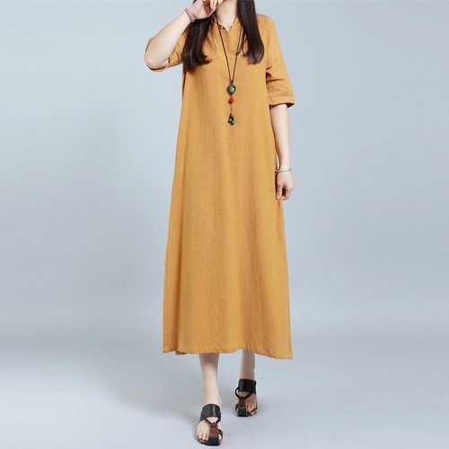 

Fashion Women Plus Size Keyhole Button Half Sleeve Midi Dress