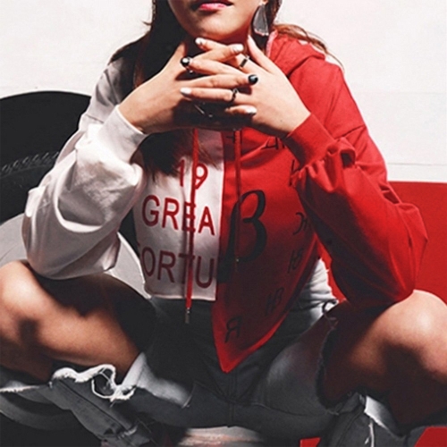 

Hoodie Sweatshirts Letter Print Asymmetric Pullover