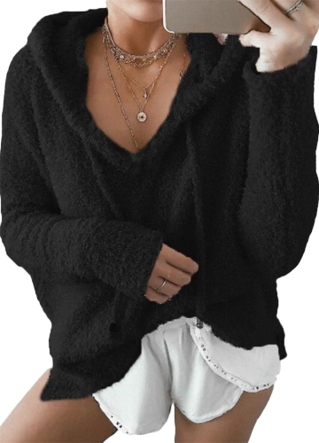 Donna Inverno caldo con coulisse Felpa con cappuccio Felpe Cappuccio con cappuccio in pelliccia sintetica